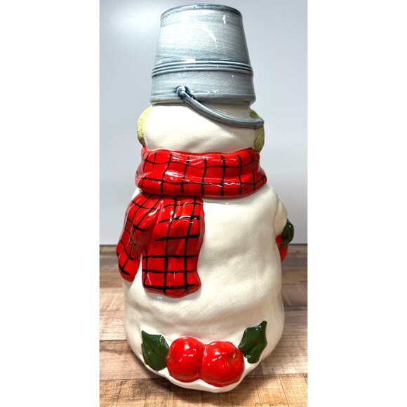 Hallmark Snowman Holiday Cookie Jar Ceramic Metal Bucket Hat Large - Picture 4 of 6